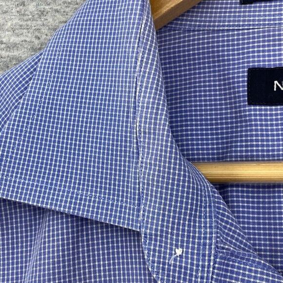 Nautica Shirt Mens 18 Blue Check Button Up Long Sleeve Casual Cotton Collared - Picture 7 of 11
